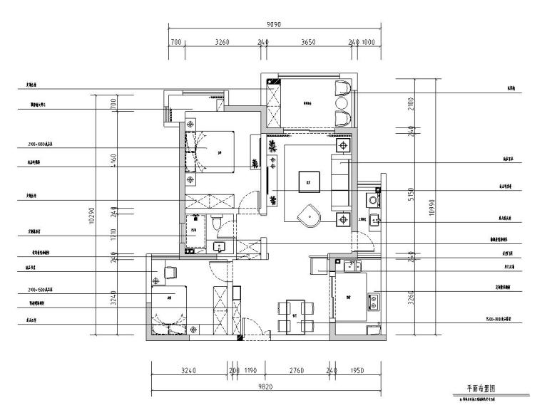 7层住宅二室两厅资料下载-中式风格两室两厅住宅装修施工图设计