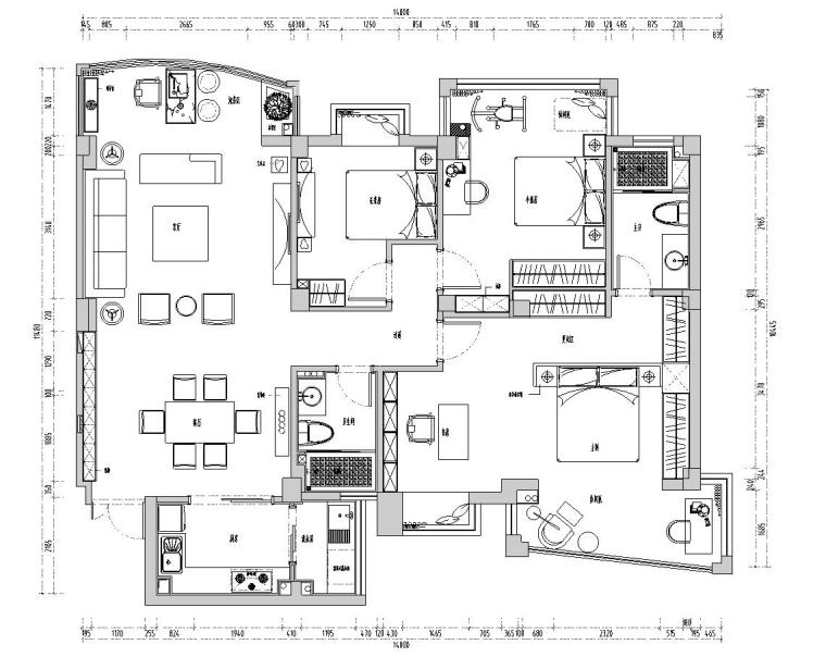 11层新中式住宅施工图资料下载-新中式风格163㎡住宅装修施工图+效果图