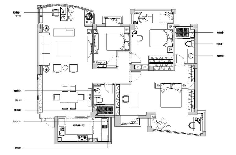 新中式风格163㎡住宅装修施工图+效果图-给水布置图