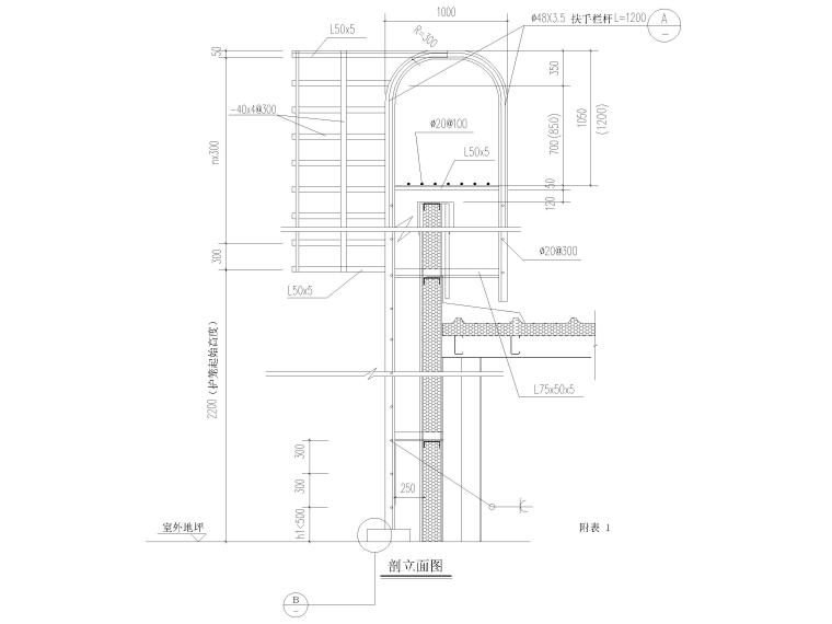 屋面检修钢梯+快速提升门门口详图2017-屋面检修钢梯剖立面图