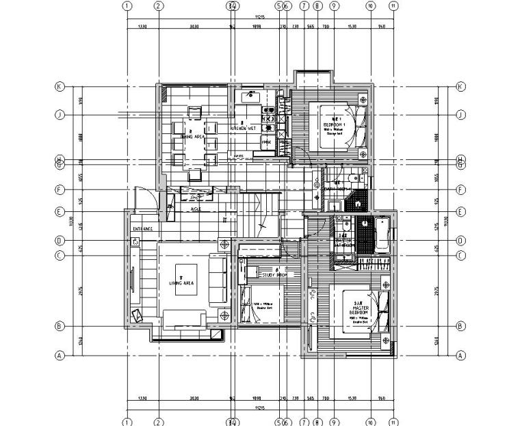 7层住宅二室两厅资料下载-简约风格109㎡二室两厅住宅装修施工图设计