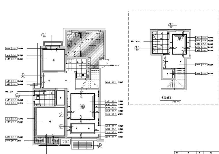 美式风格住宅样板间装修施工图设计-二层天花布置图
