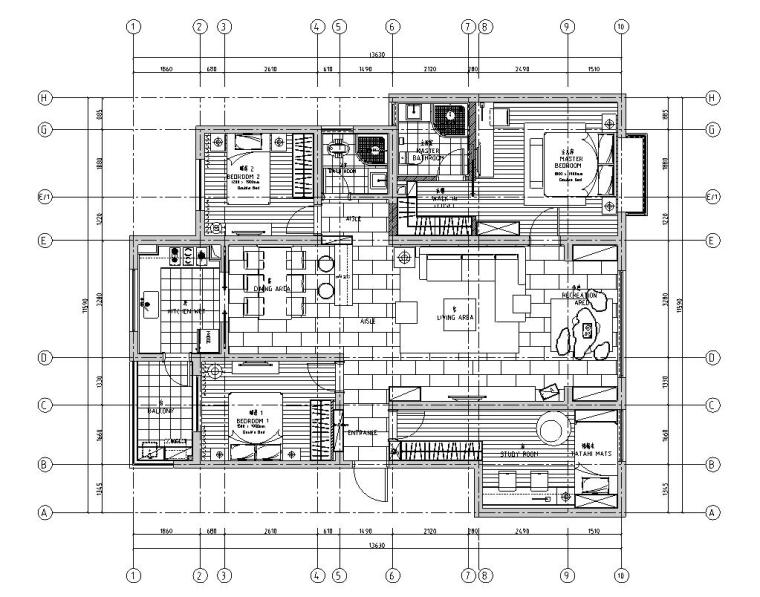 现代简约绿化施工图资料下载-现代简约1248㎡四居室住宅装修施工图设计