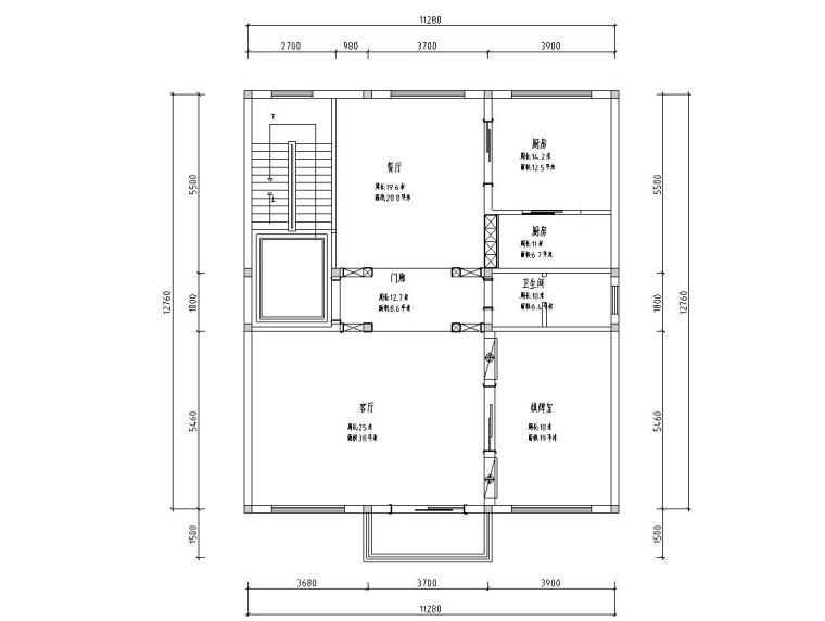 欧式风格整体家居施工图设计-周长面积核算图