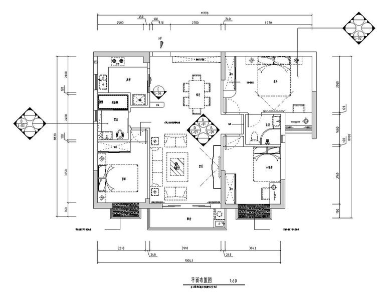 家装施工图三室两厅资料下载-简欧风格107㎡三室两厅装修施工图+效果图