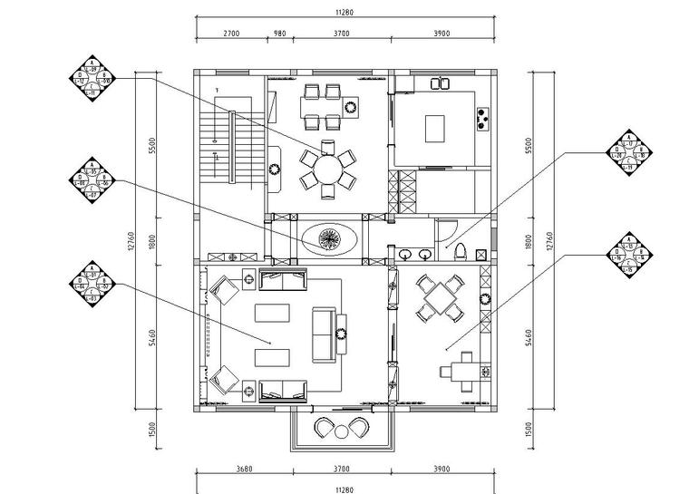 欧式风格整体家居施工图设计-立面索引图