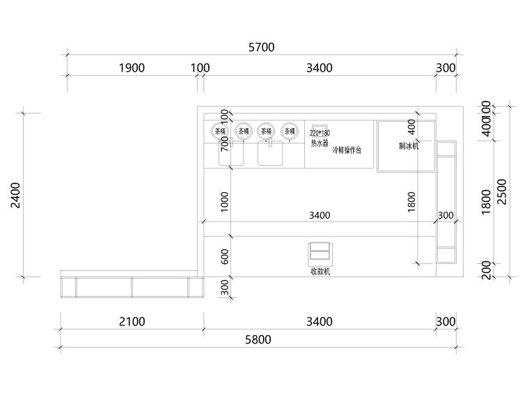 奶茶店室内CAD施工图资料下载-​8㎡柠乐奶茶档口店铺样板间装修施工图