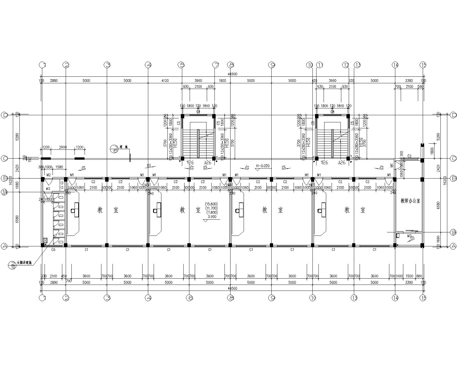 某多层框架教学楼结构施工图cad含建筑图