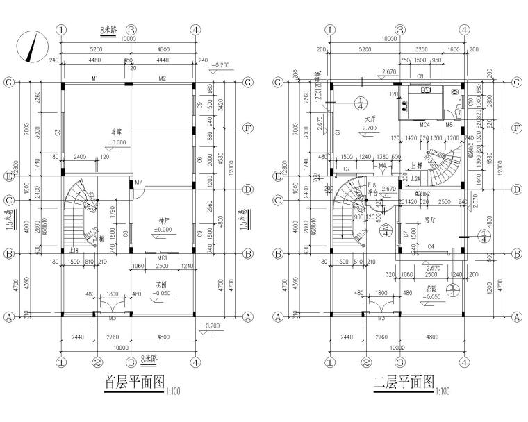 私人别墅施工设计资料下载-四层私人别墅混凝土框架结构施工图CAD含建