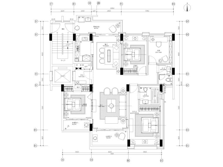 [深圳]160㎡现代三居家装样板房设计施工图-平面布置图