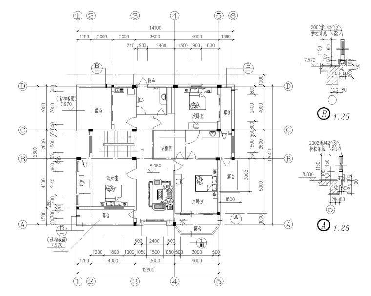 地下室结构建筑图资料下载-带露台及地下室三层别墅结构施工图CAD