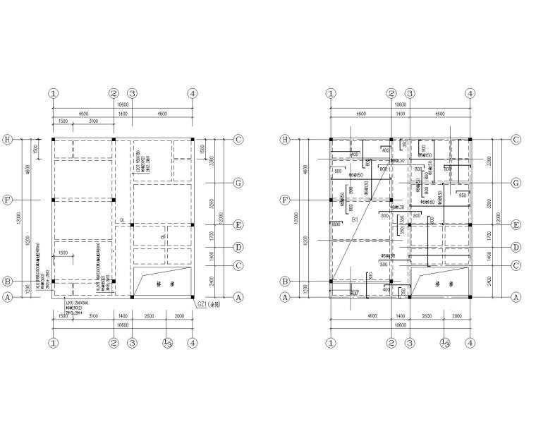 二层框架结构cad资料下载-二层新农村住宅框架结构施工图CAD