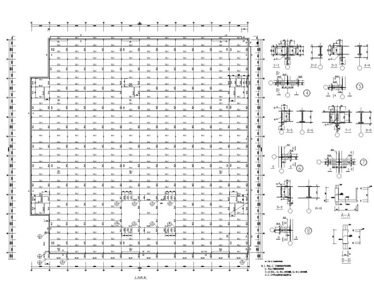 仿古围墙cad节点资料下载-四层钢框架家具城结构施工图CAD含详细节点