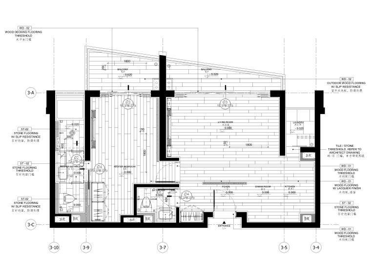 [三亚]山海天85㎡现代单人公寓设计施工图-地面铺装图