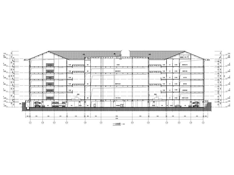 地上6层钢框架结构中医药体验馆建筑施工图-1-1剖面图