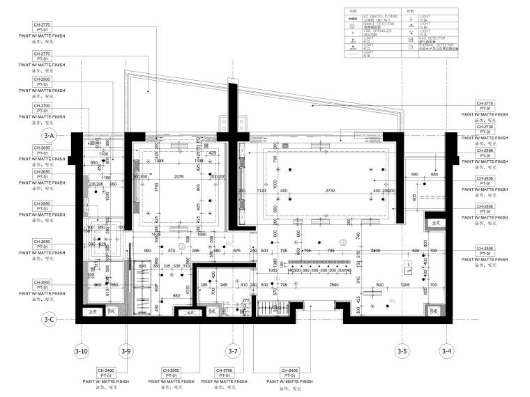 [三亚]山海天85㎡现代单人公寓设计施工图-灯位尺寸图