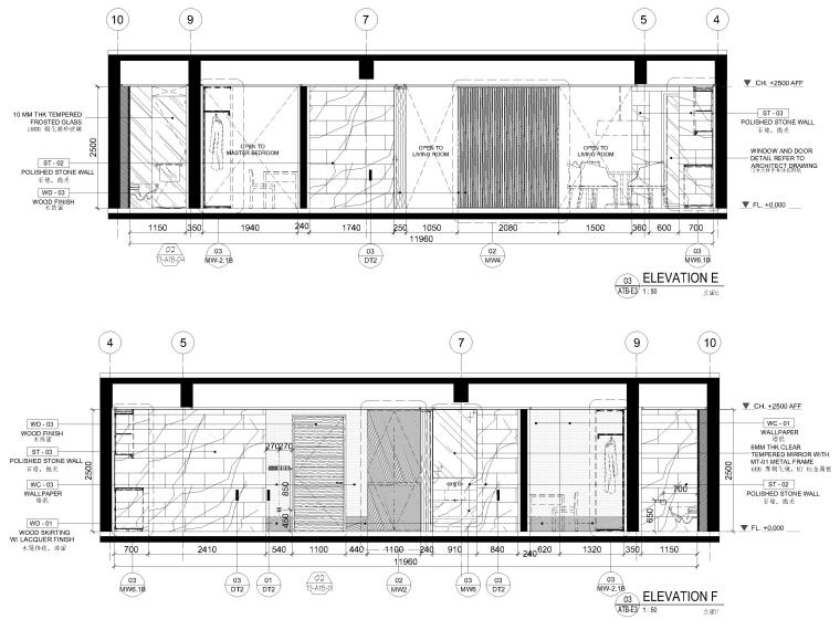 [三亚]山海天85㎡现代单人公寓设计施工图-样板间立面图3