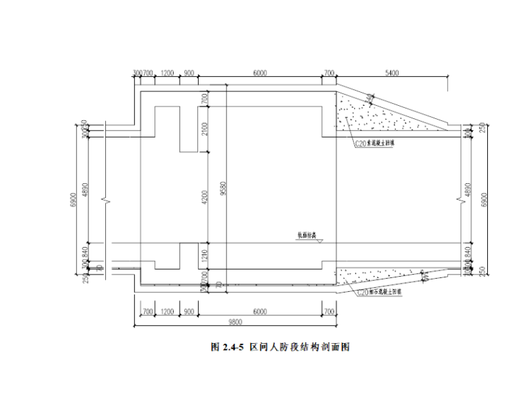 [北京]区间暗挖段开挖支护及衬砌施工方案-区间人防段结构剖面图