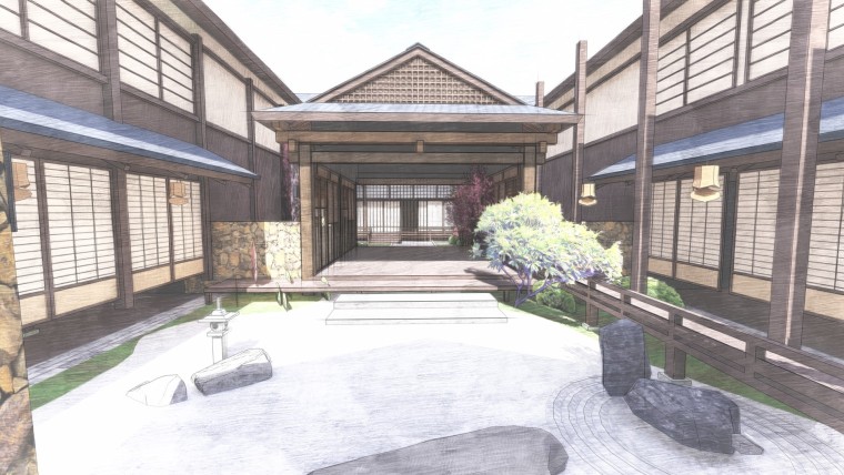 现代日式风格住宅设计资料下载-日式风格商业街建筑模型设计