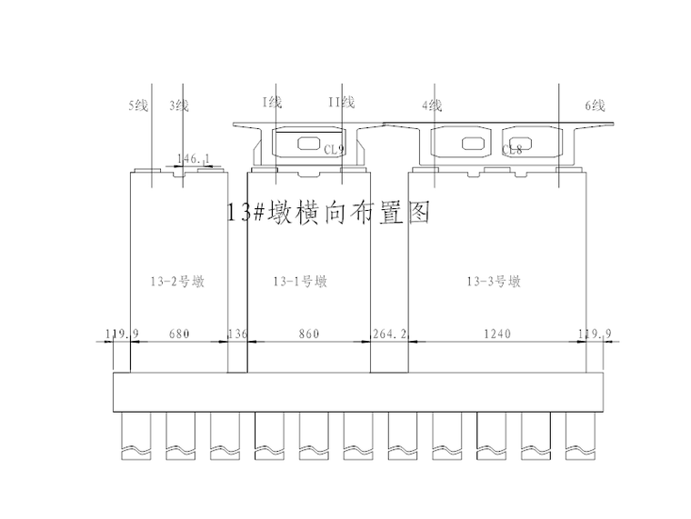 [杭州]铁路大桥连续梁施工方案(40+56+40)m-桥墩横向布置图