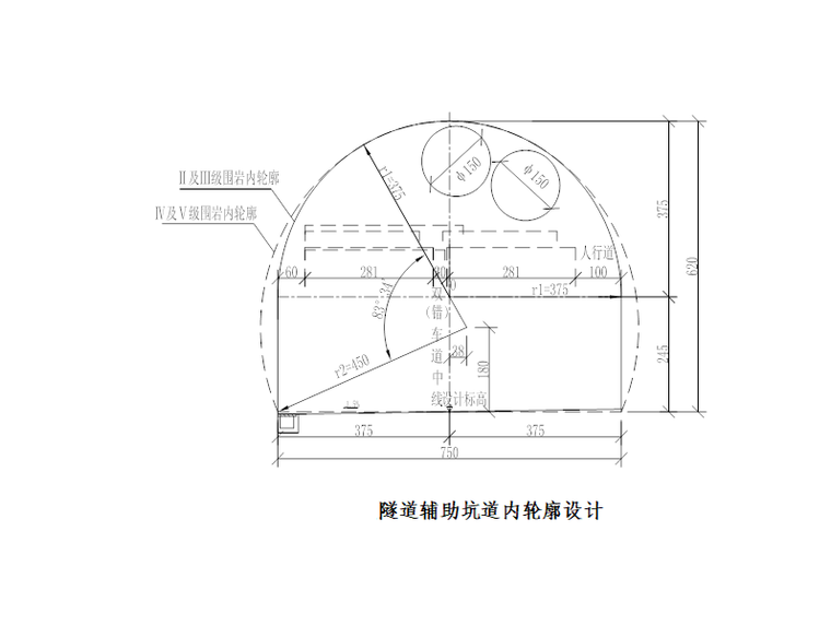 [浙江]双块式无砟轨道铁路隧道施工方案-坑道内轮廓设计