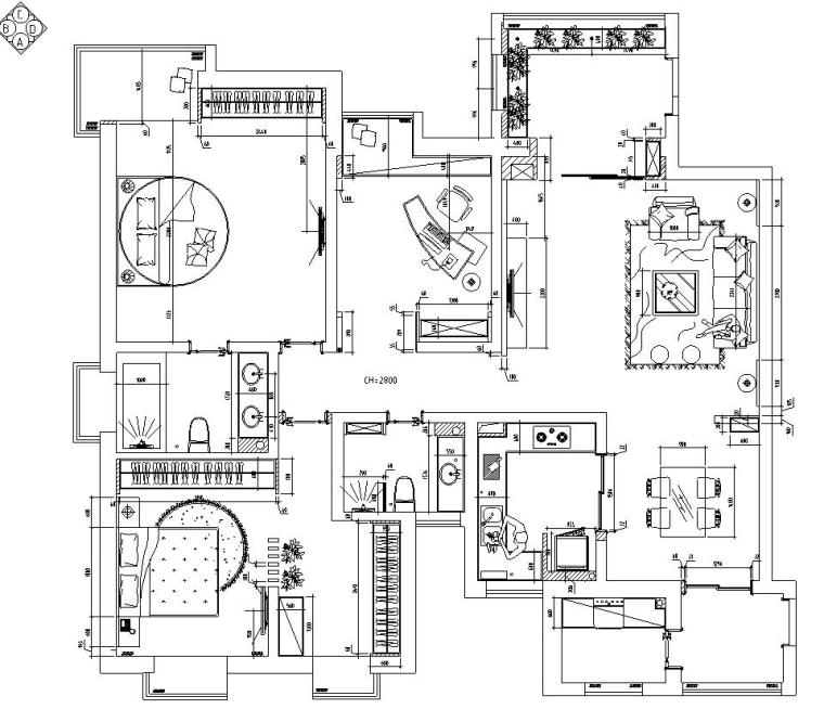 中式风格三室两厅住宅装修施工图设计-家具尺寸图