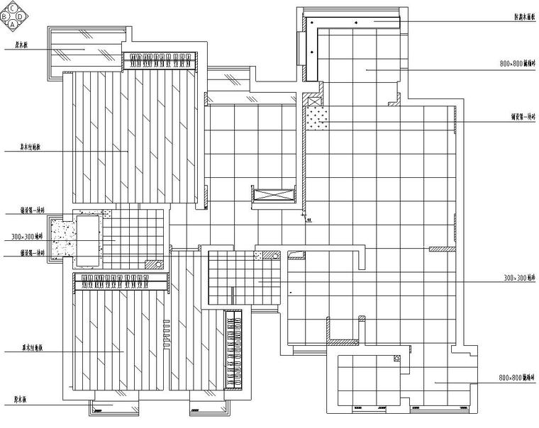 中式风格三室两厅住宅装修施工图设计-地面铺装图