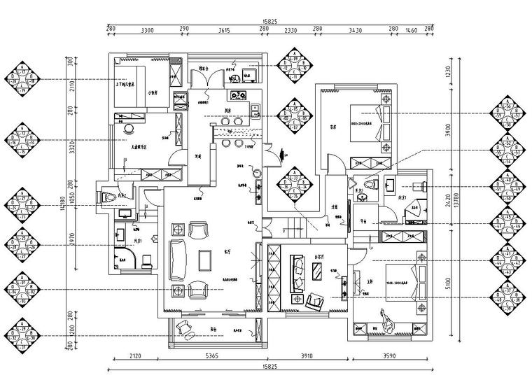 福建地中海风格住宅资料下载-地中海风格四室两厅住宅装修施工图设计