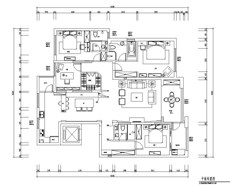 1室1厅平面资料下载-英式田园190㎡4室2厅1厨3卫住宅装修施工图