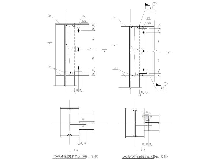 钢结构梁柱连接节点cad资料下载-梁柱刚接连接节点详图（CAD）