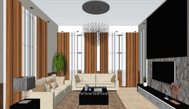 su室内客厅餐厅模型资料下载-现代简约客厅室内SU模型设计