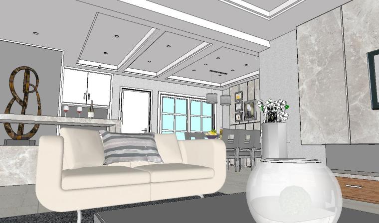 特色现代风格客厅室内SU模型设计 (3)