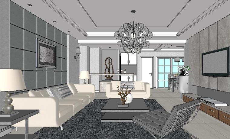 特色现代风格客厅室内SU模型设计 (1)