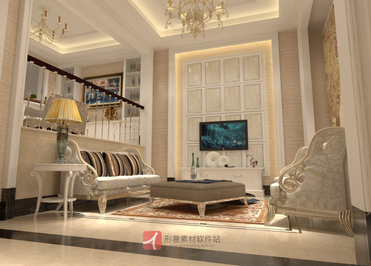 现代轻奢客厅su模型资料下载-黄色调现代客厅室内SU模型设计