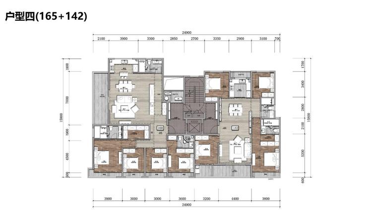 浙江新中式住宅、商业办公综合建筑中标方案-户型四(165+142)