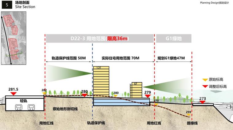 [重庆]生态宜居社区山地住宅规划建筑设计-场地剖面