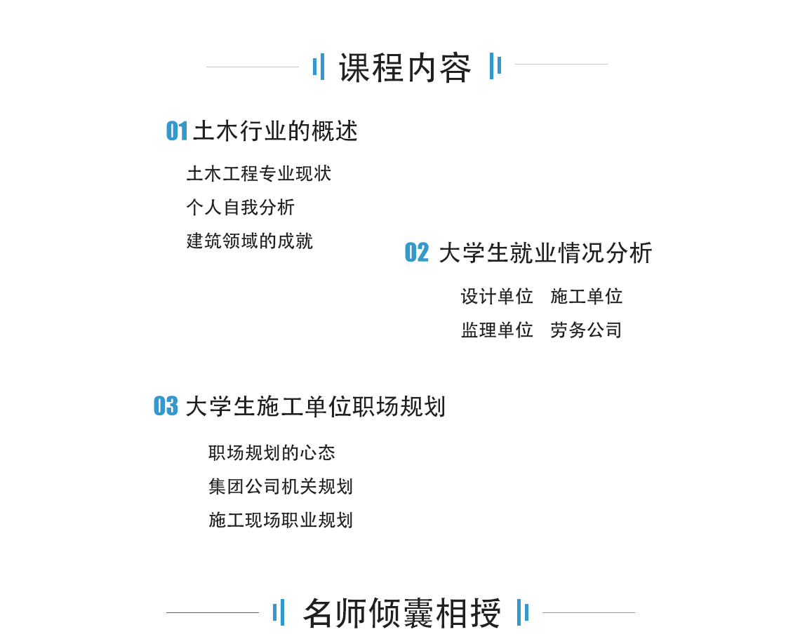 土木工程及相近专业在校或毕业两年内的学生。 计划从事建筑工程、土木工程行业的其他专业学生。 职业生涯规划不清晰的建筑工程管理人员。