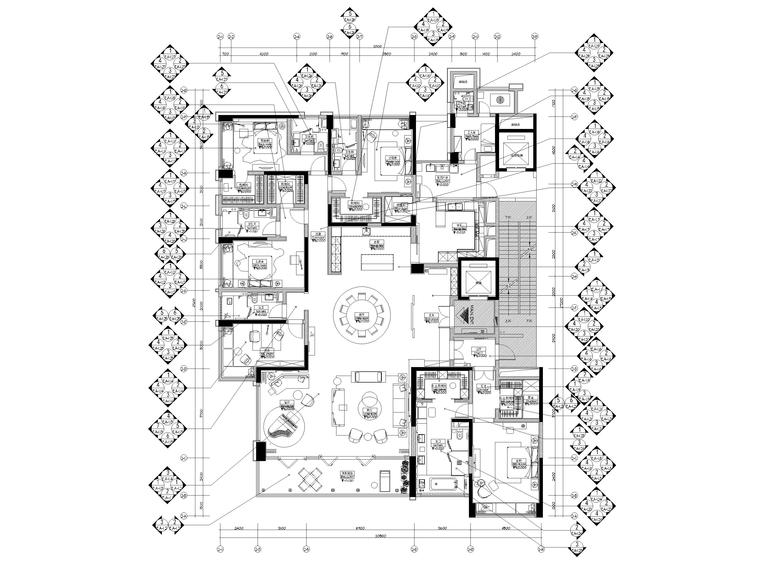 [重庆]新中式四居豪宅样板间装修设计施工图-平面布置图