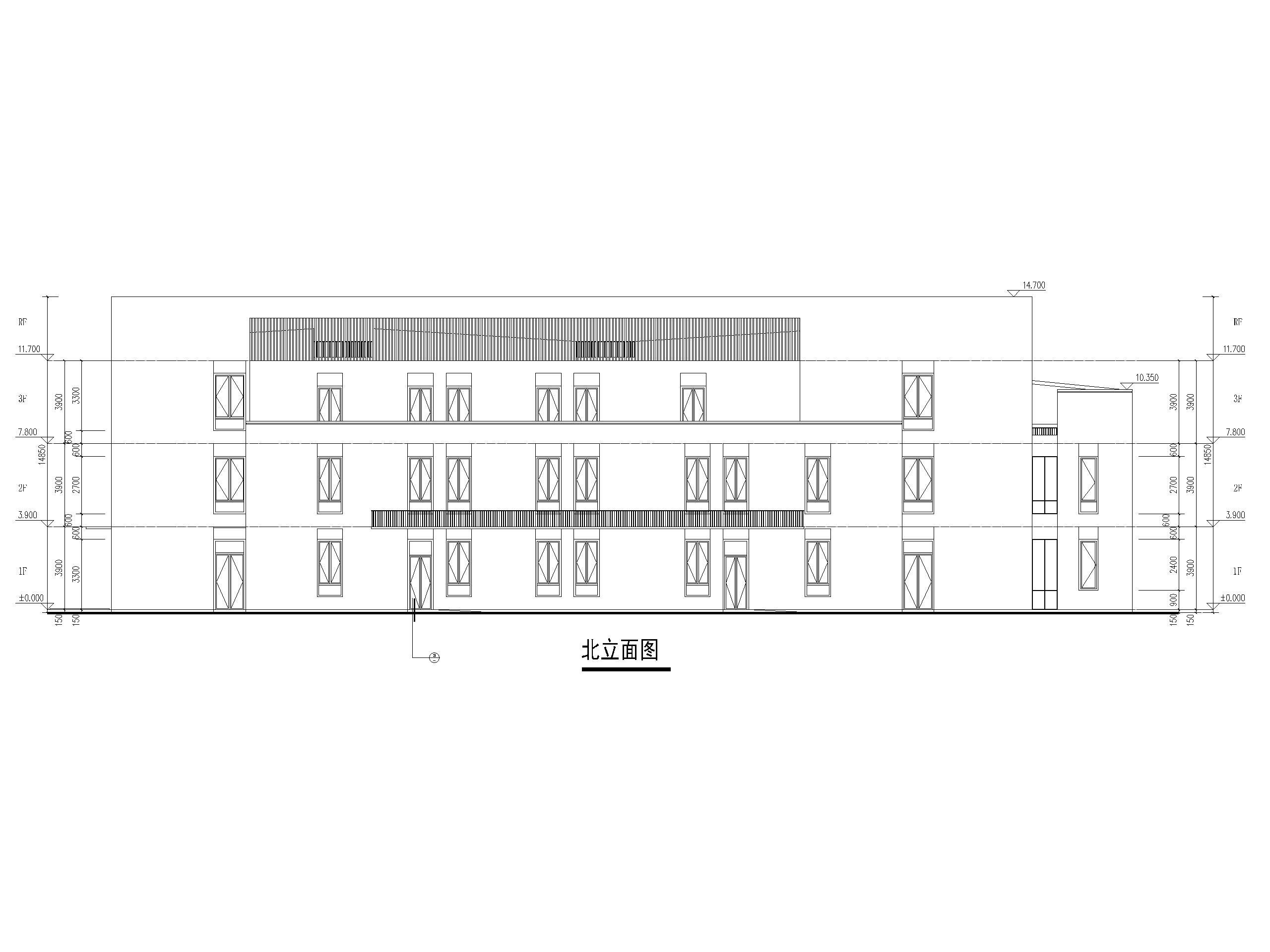 三层9班幼儿园建筑施工图 立面图2