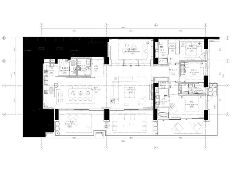 居室空间设计ppt资料下载-​[三亚]353㎡三居室公寓样板间设计施工图