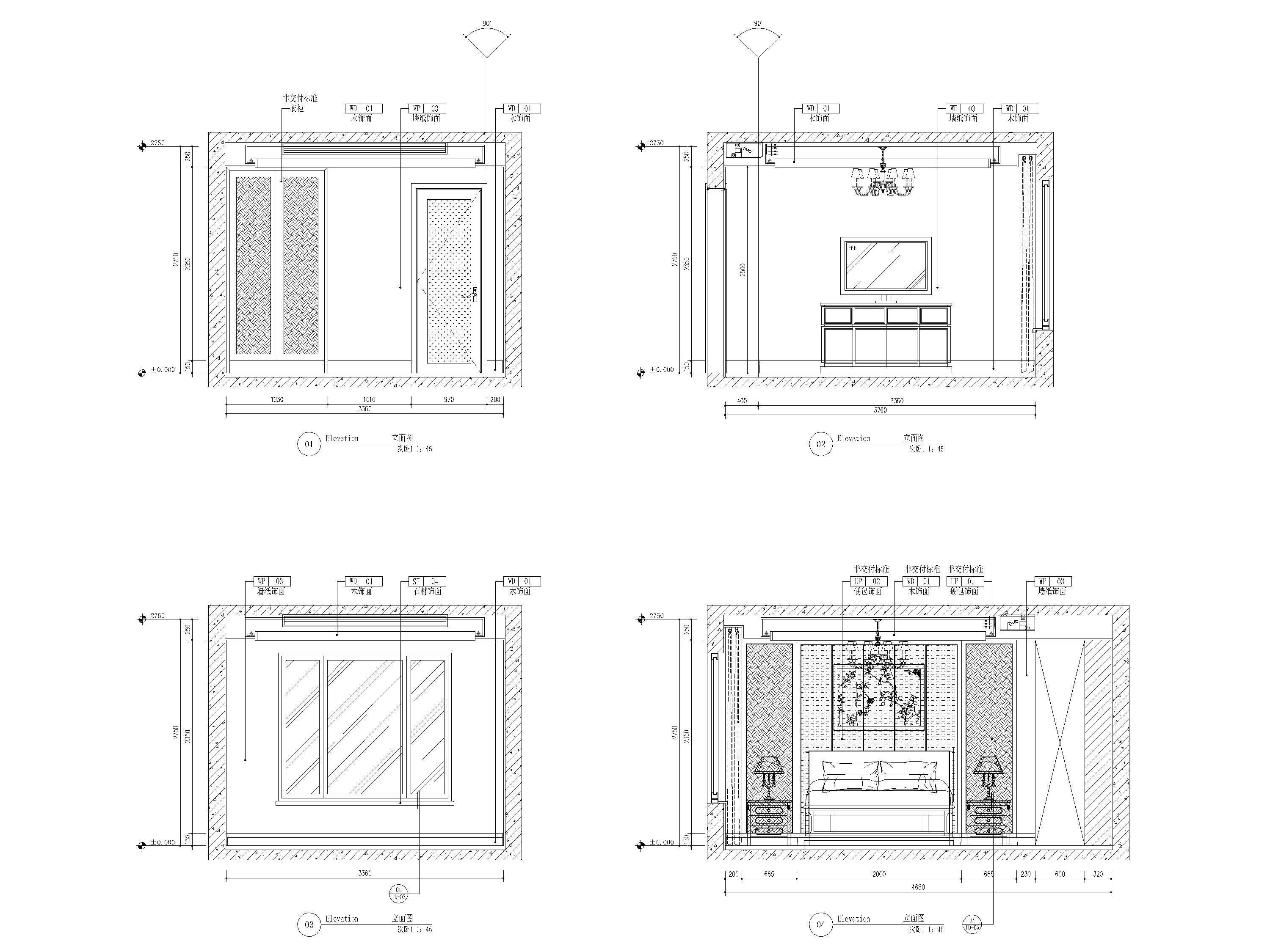 卧室4个立面图图片