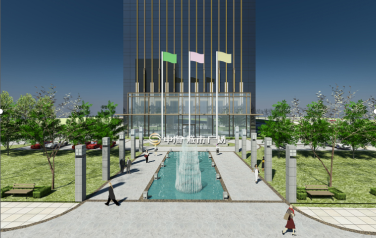 办公楼前绿地设计理念资料下载-[山东]烟台城市办公楼前空地广场景观项目