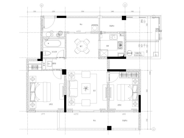 现代二居室样板间施工图资料下载-[上海]102㎡现代二居家装样板房装修施工图