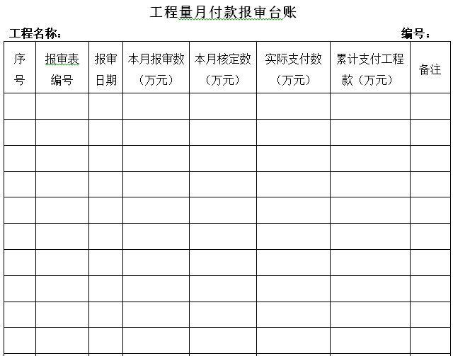 工程量月付款报审台账