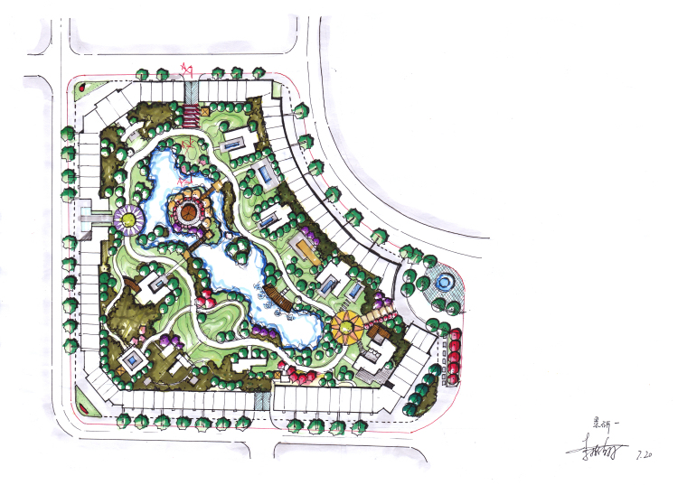 带状游园设计案例资料下载-学生作业小游园设计高清手绘案例30张