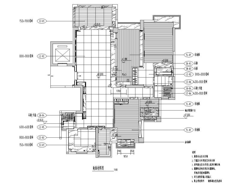 [广东]汕头香域水岸3栋住宅装修施工图-地面材料图