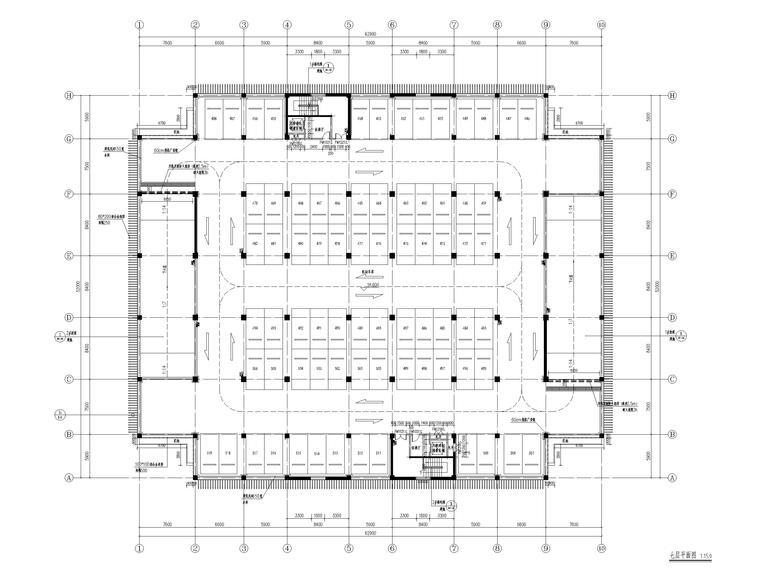 地上7层框架结构停车楼建筑施工图2017-七层平面图