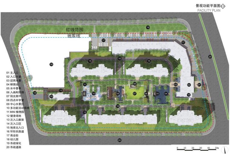 [江苏]新中式高品质住宅环境景观方案设计-景观功能平面图