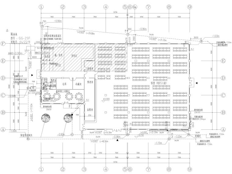 [广东]5层框架结构中学教学楼全套图纸2018-食堂首层给排水平面图