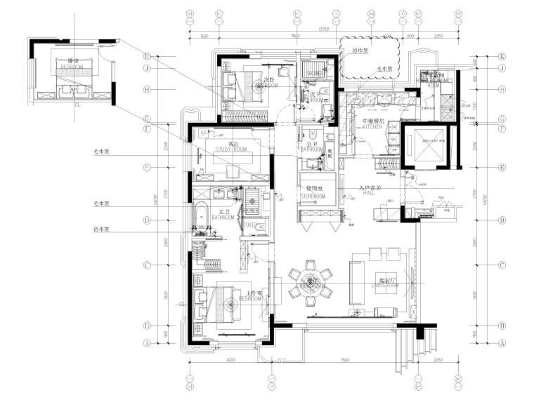 新中式居室软装资料下载-[北京]175㎡新中式二居室家装样板间施工图